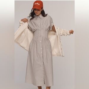 Anthropologie Tobie Button-Front Pleated Shirt dress by Exquise